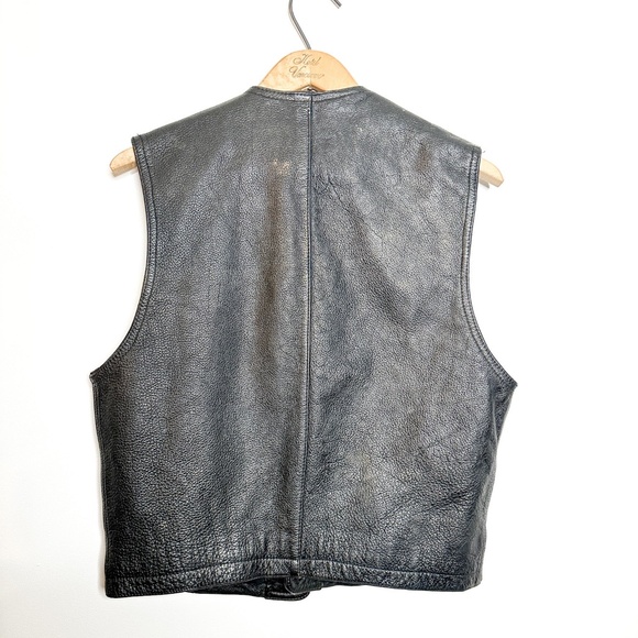 Vintage Structure Leather Vest with snap closure and Zipped Pockets | S - Picture 3 of 7